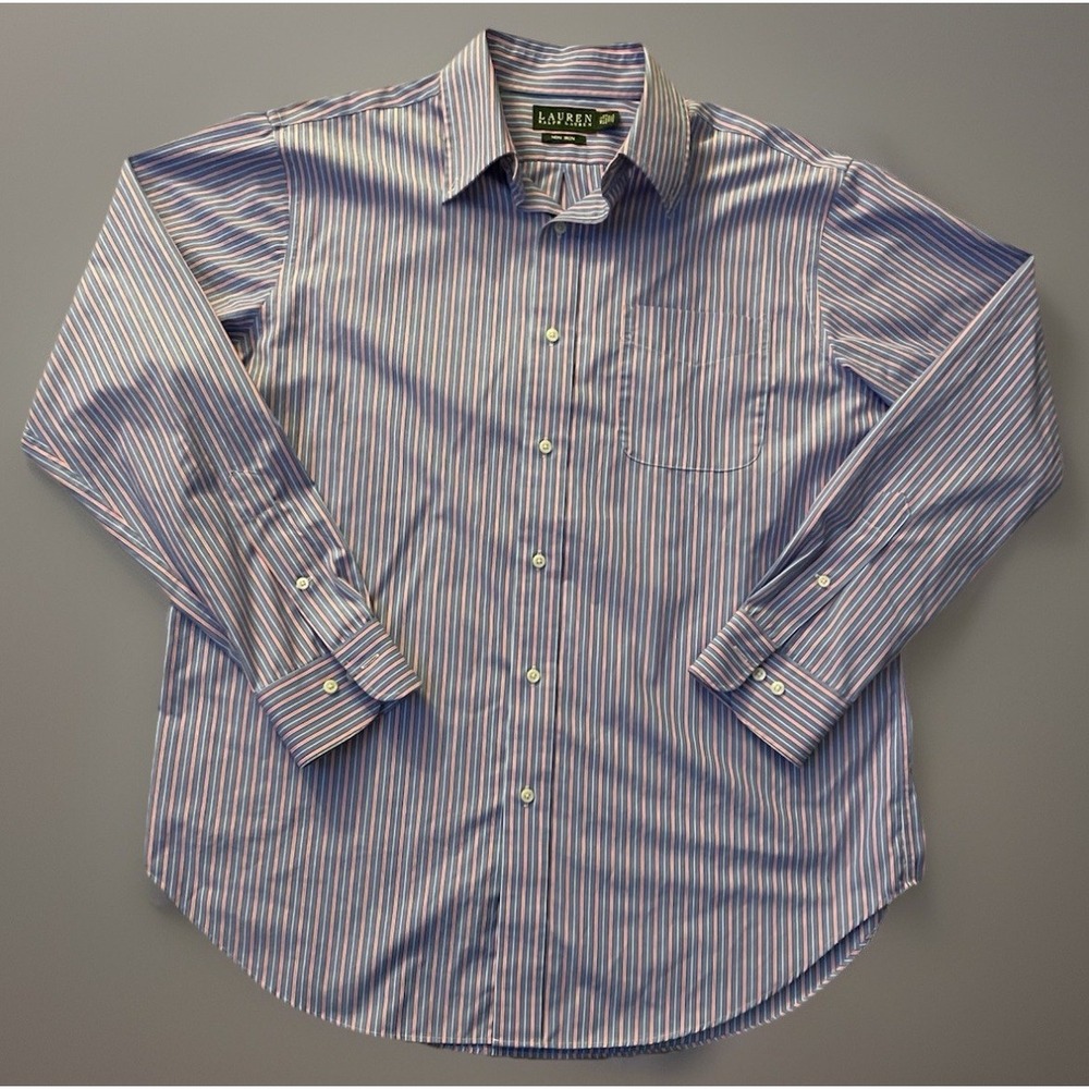 Lauren Ralph Lauren Long Sleeve Button Shirt Blue Pink Stripe 16.5 34/35 XL JBHS